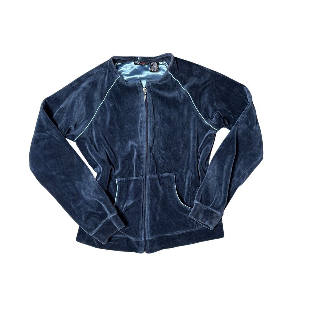 Y2K St Johns Bay Navy crewneck velour Zip-Up Jacket small